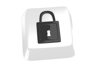 Lock icon in black on white computer key. 3d illustration.