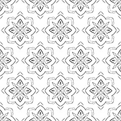 Fototapeta na wymiar Geometric seamless tiles vector pattern. Monochrom seamless black design. Retro old mosaic tiles. Decorative textile background.