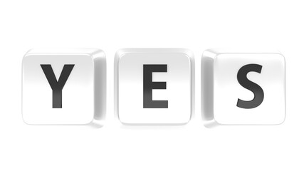 YES written in black on white computer keys. 3d illustration. Isolated background.