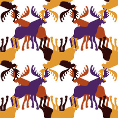 Seamless moose silhouette pattern on white background. Vector image