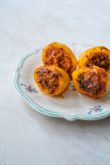 Turkish Food Dolma with Potatoes Filled with Minced Meat / Patates Dolmasi.