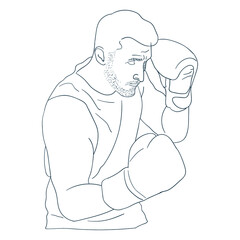 man wearing boxing gloves outline sport vector illustration