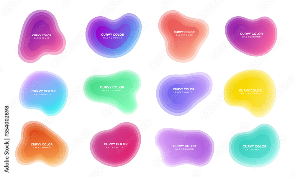 Poster 12 modern liquid abstract blur blob set topographic depth gradient flat style design fluid vector co