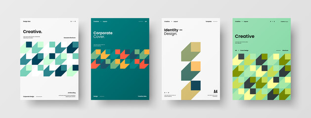 Company identity brochure template collection. Business presentation vector A4 vertical orientation front page mock up set. Corporate report cover abstract geometric illustration design layout bundle.