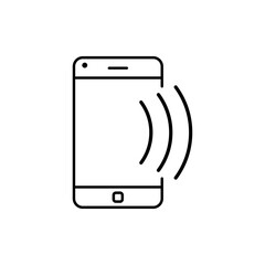 S&iacute;mbolo conexi&oacute;n inal&aacute;mbrica. Icono plano lineal con tel&eacute;fono inteligente con ondas en color negro