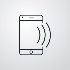 S&iacute;mbolo conexi&oacute;n inal&aacute;mbrica. Icono plano lineal con tel&eacute;fono inteligente con ondas en fondo gris