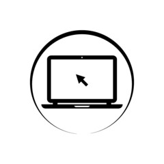 Laptop Screen Icon With Click Icon Inside Is Isolated On White Background