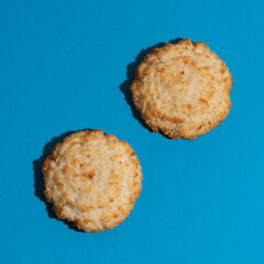 Coconut cookie on blue background