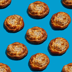 Caramel bun with almond as pattern