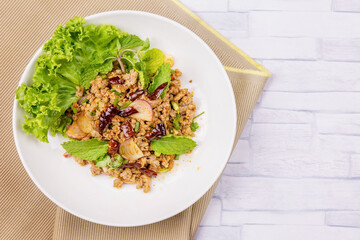 Spicy minced pork salad Thai food