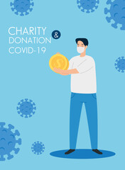 man with donation of money, social care, volunteering and charity concept vector illustration design