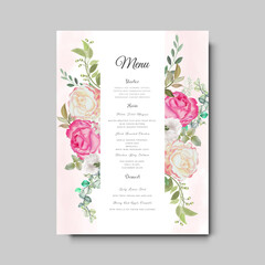 elegant flower and leaves wedding card invitation template