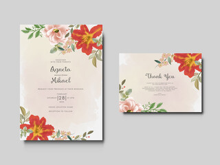 elegant flower and leaves wedding card invitation template