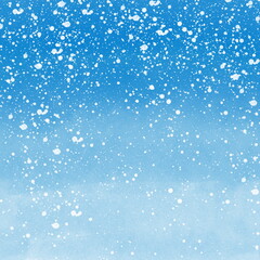 Blue winter abstract watercolor background with snow