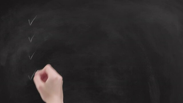 To do list. Check sign. Female hand marking off with ticks assigned task template on blackboard.