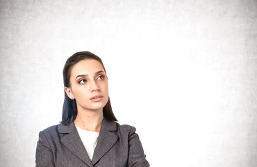 Thoughtful young businesswoman, mock up