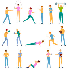 Personal trainer icons set. Cartoon set of personal trainer vector icons for web design