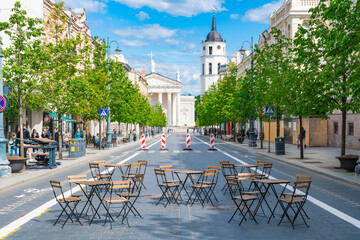 Outdoor bar and restaurant, Vilnius, Lithuania, Europe, to be turned into vast open-air cafe city,...