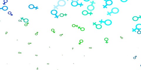 Light Blue, Green vector backdrop with woman's power symbols.