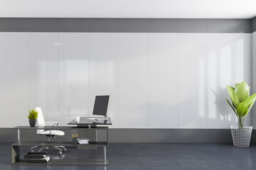 White and grey CEO office, side view