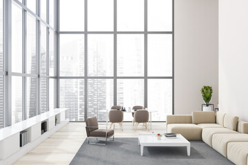 Obraz na płótnie Canvas White living room and dining room interior