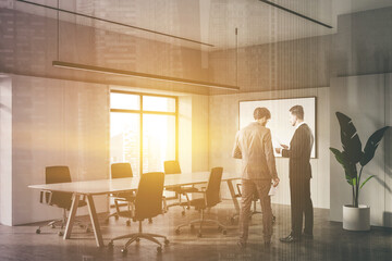 Businessmen in white meeting room
