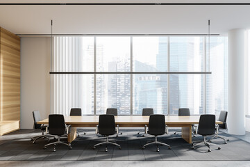 White and wooden meeting room interior
