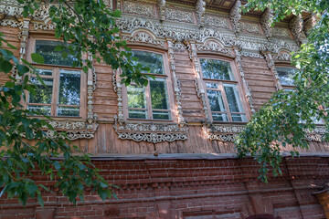 Windows of an old wooden residential building