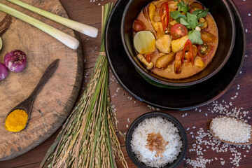 Tom Yum soup . Thai traditional spicy prawn soup