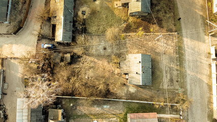 top view of village houses. Sunny spring day. Zarichne village, Polissya, Ukraine