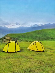 Camping on beautiful meadows of Indian Himalayas with epic view