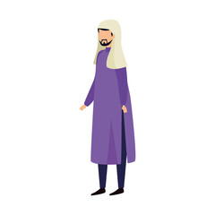 muslim man with traditional clothes on white background vector illustration design