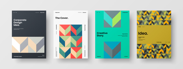 Obraz premium Company identity brochure template collection. Business presentation vector A4 vertical orientation front page mock up set. Corporate report cover abstract geometric illustration design layout bundle.