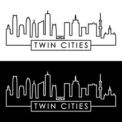 Twin cities skyline. Linear style. Editable vector file.