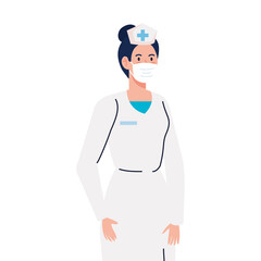 nurse using face mask during covid 19 on white background vector illustration design