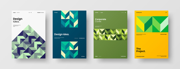 Company identity brochure template collection. Business presentation vector A4 vertical orientation front page mock up set. Corporate report cover abstract geometric illustration design layout bundle.