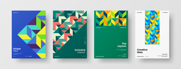 Obraz premium Company identity brochure template collection. Business presentation vector A4 vertical orientation front page mock up set. Corporate report cover abstract geometric illustration design layout bundle.