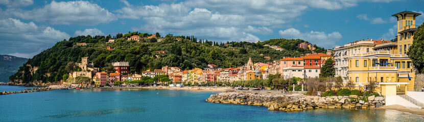 Fototapeta na wymiar Overview on San Terenzo in the Gulf of Lerici Liguria Italy