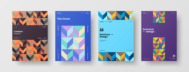 Company identity brochure template collection. Business presentation vector A4 vertical orientation front page mock up set. Corporate report cover abstract geometric illustration design layout bundle.