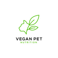 cat with leaf plant for vegan pet nutrition logo