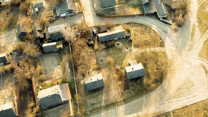 top view of village houses. Sunny spring day. Zarichne village, Polissya, Ukraine