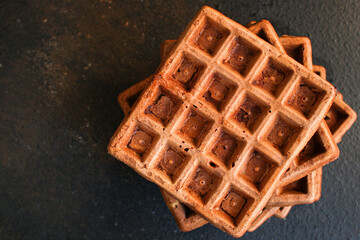 square waffles
sweet dessert
Menu concept serving size. food background top view copy space for text