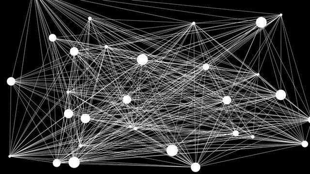 Connections in a Decentralized Network for P2P technology - White Dots and Lines Moving Randomly in a Seamless Loop on a Black Background