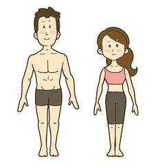 男女の人体のイラスト　正面　標準体型