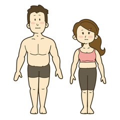 男女の人体のイラスト　正面　太り気味