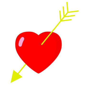 Heart pierced by an arrow. Flat color vector isolated stock image on white background