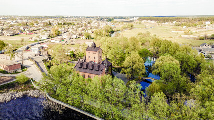 View of the castle Radomysl in the spring afternoon. Museum of Ukrainian Medic and Politics Olga Bogomolets