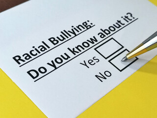 One person is answering question about racial bullying.