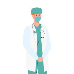 Fototapeta premium doctor using face mask during covid 19 on white background vector illustration design