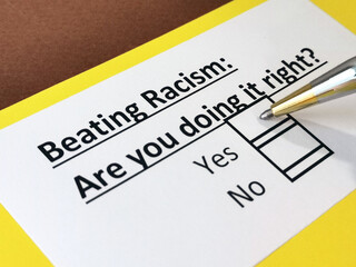 Obraz premium One person is answering question about beating racism.